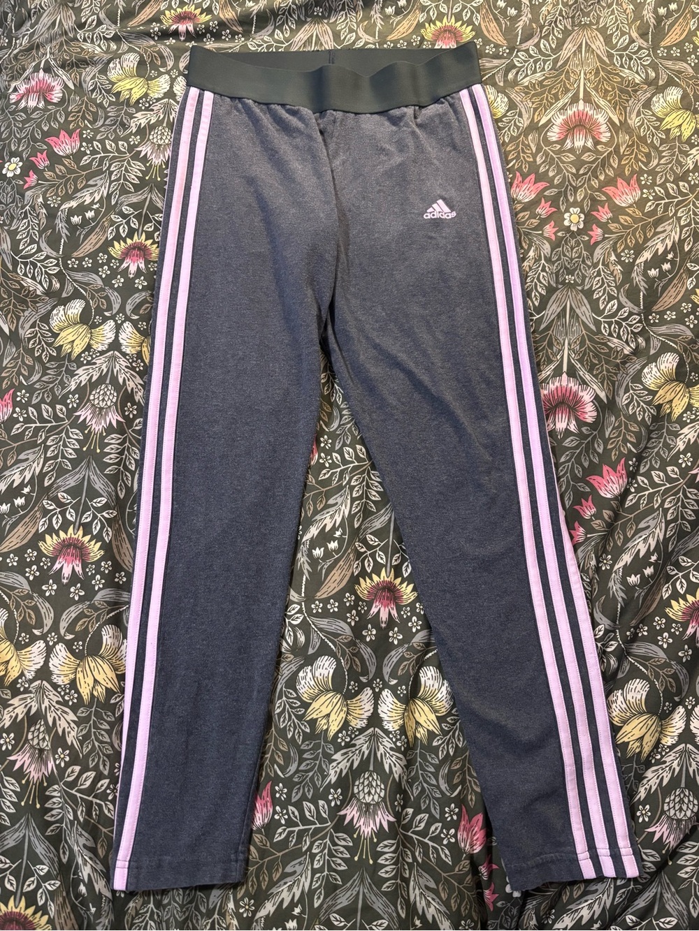 adidas Dark Gray Leggings with Pink Side Stripes
